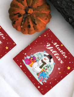Mutlu Yıllar Noel Baba Tasarımlı 4lü Doğal Taş Bardak Altlığı Mutlu Yıllar Noel Baba Tasarımlı 4lü Doğal Taş Bardak Altlığı