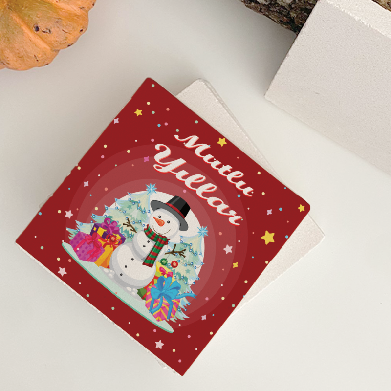 Mutlu Yıllar Noel Baba Tasarımlı 4lü Doğal Taş Bardak Altlığı Mutlu Yıllar Noel Baba Tasarımlı 4lü Doğal Taş Bardak Altlığı