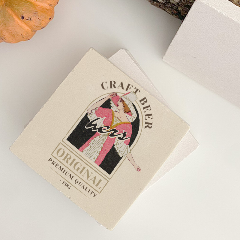 Craft Beer Hers Retro Tasarımlı 4lü Doğal Taş Bardak Altlığı Craft Beer Hers Retro Tasarımlı 4lü Doğal Taş Bardak Altlığı