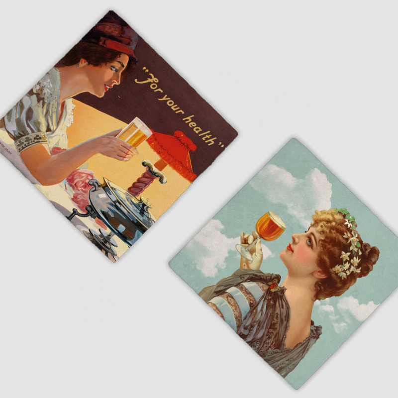 Vintage Kadınlar Tasarımlı 4'lü Doğal Taş Bardak Altlığı Vintage Kadınlar Tasarımlı 4'lü Doğal Taş Bardak Altlığı