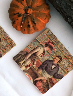 Retro Market Tasarımlı 4lü Doğal Taş Bardak Altlığı Retro Market Tasarımlı 4lü Doğal Taş Bardak Altlığı