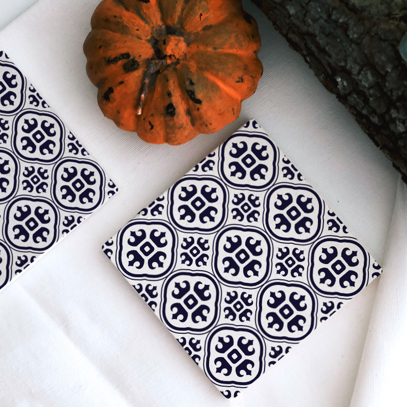 Vintage Tile Pattern Tasarımlı 4lü Doğal Taş Bardak Altlığı Vintage Tile Pattern Tasarımlı 4lü Doğal Taş Bardak Altlığı