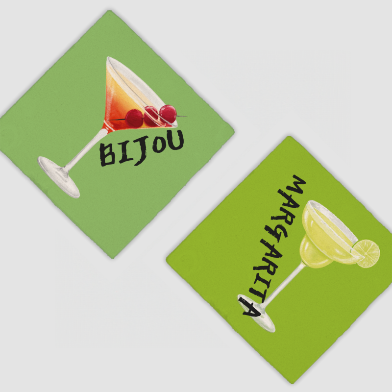 Kokteyl Tasarımlı 4'lü Doğal Taş Bardak Altlığı Kokteyl Tasarımlı 4'lü Doğal Taş Bardak Altlığı