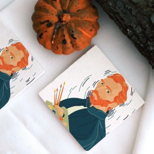 Van Gogh Resim Yapıyor Tasarımlı 4lü Doğal Taş Bardak Altlığı