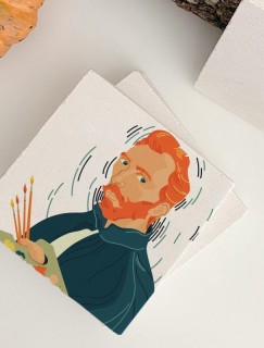 Van Gogh Resim Yapıyor Tasarımlı 4lü Doğal Taş Bardak Altlığı Van Gogh Resim Yapıyor Tasarımlı 4lü Doğal Taş Bardak Altlığı