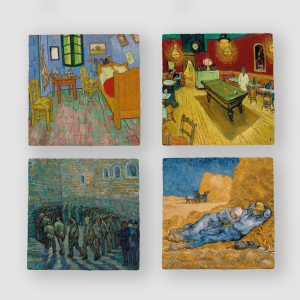 Van Gogh Tasarımlı 4'lü Doğal Taş Bardak Altlığı