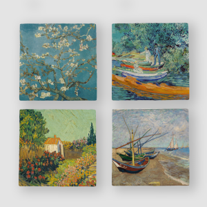 Vincent Van Gogh Tasarımları 4'lü Doğal Taş Bardak Altlığı