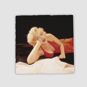 Kırmızı Elbiseli Marilyn 4lü Doğal Taş Kare Bardak Altlığı