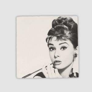 Siyah Beyaz Audrey Hepburn 4lü Doğal Taş Kare Bardak Altlığı