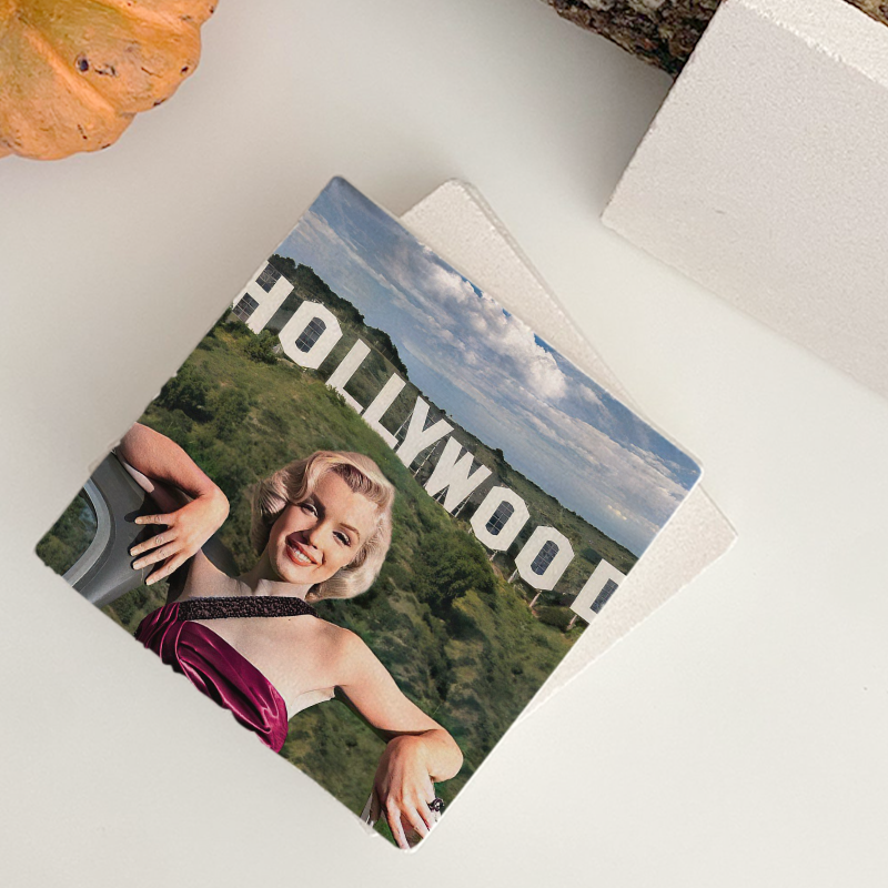 Hollywood Marilyn Monroe Tasarımlı 4lü Doğal Taş Kare Bardak Altlığı Hollywood Marilyn Monroe Tasarımlı 4lü Doğal Taş Kare Bardak Altlığı