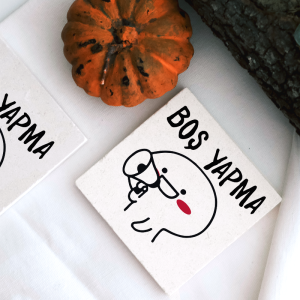 Boş Yapma Temalı 4lü Doğal Taş Kare Bardak Altlığı