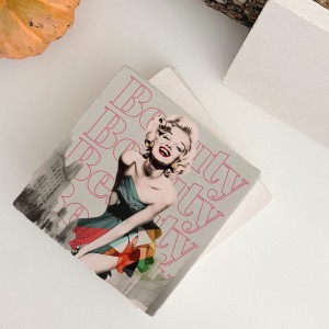 Marilyn Monroe Beauty Tasarımlı 4lü Doğal Taş Bardak Altlığı