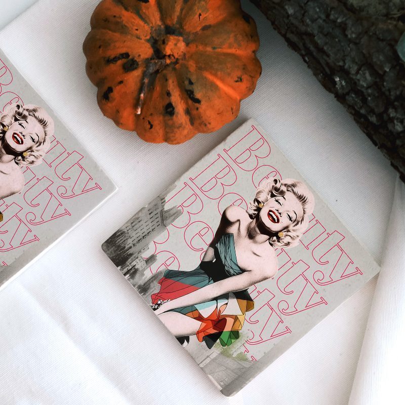 Marilyn Monroe Beauty Tasarımlı 4lü Doğal Taş Bardak Altlığı Marilyn Monroe Beauty Tasarımlı 4lü Doğal Taş Bardak Altlığı