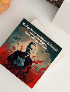 Sabahattin Ali Sözler Koleksiyonu 4lü Kürk Mantolu Madonna Doğal Taş Bardak Altlığı Sabahattin Ali Sözler Koleksiyonu 4lü Kürk Mantolu Madonna Doğal Taş Bardak Altlığı