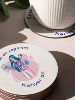 Çocuk da Yaparım Kariyer de Yazılı 4lü Yuvarlak Bardak Altlığı Çocuk da Yaparım Kariyer de Yazılı 4lü Yuvarlak Bardak Altlığı