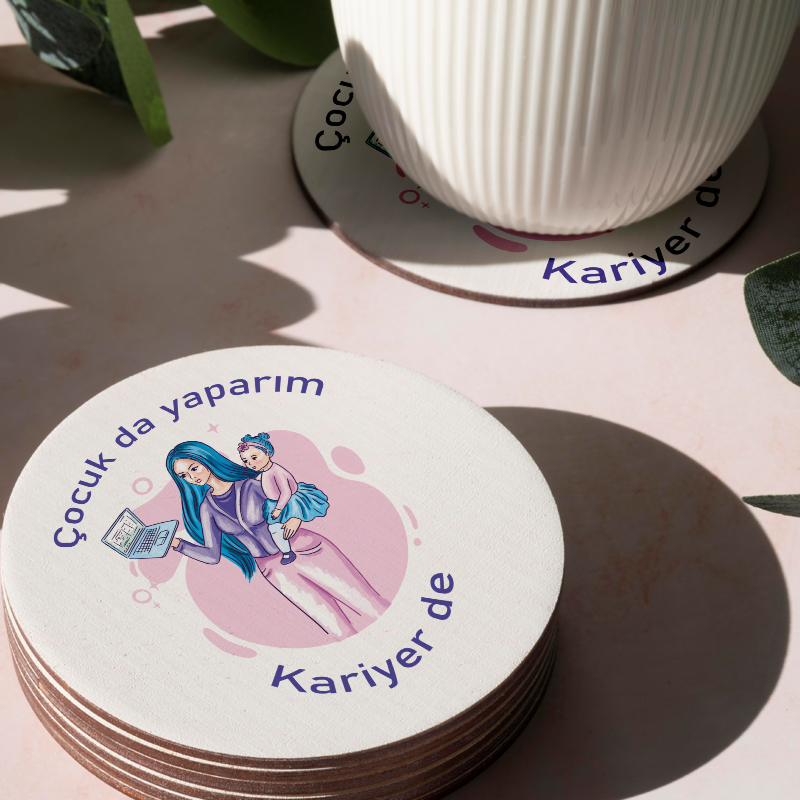 Çocuk da Yaparım Kariyer de Yazılı 4lü Yuvarlak Bardak Altlığı Çocuk da Yaparım Kariyer de Yazılı 4lü Yuvarlak Bardak Altlığı
