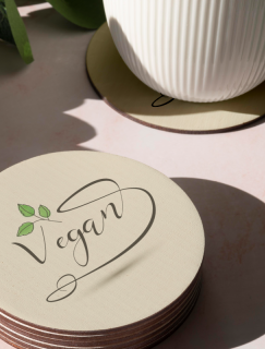 Vegan Yazılı Yaprak Detaylı 4'lü Yuvarlak Bardak Altlığı Vegan Yazılı Yaprak Detaylı 4'lü Yuvarlak Bardak Altlığı