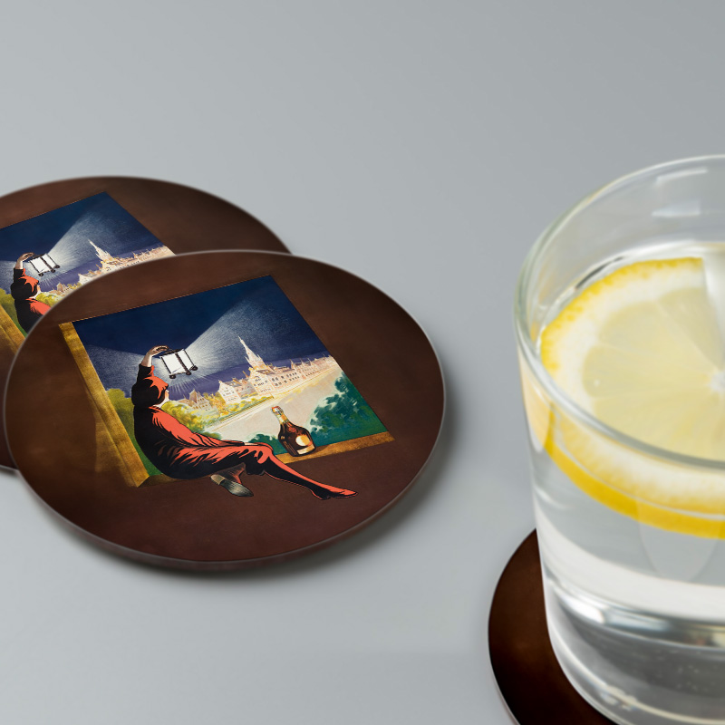 Benedictine 1907 Retro Tasarımlı 4lü Yuvarlak Bardak Altlığı Benedictine 1907 Retro Tasarımlı 4lü Yuvarlak Bardak Altlığı