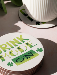 Drink Mode On Yazılı 4lü Yuvarlak Bardak Altlığı Drink Mode On Yazılı 4lü Yuvarlak Bardak Altlığı