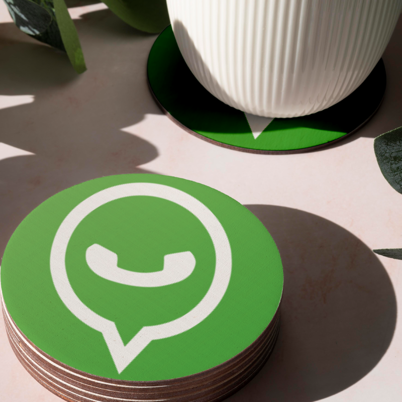 WhatsApp Logosu Tasarımlı 4lü Yuvarlak Bardak Altlığı WhatsApp Logosu Tasarımlı 4lü Yuvarlak Bardak Altlığı