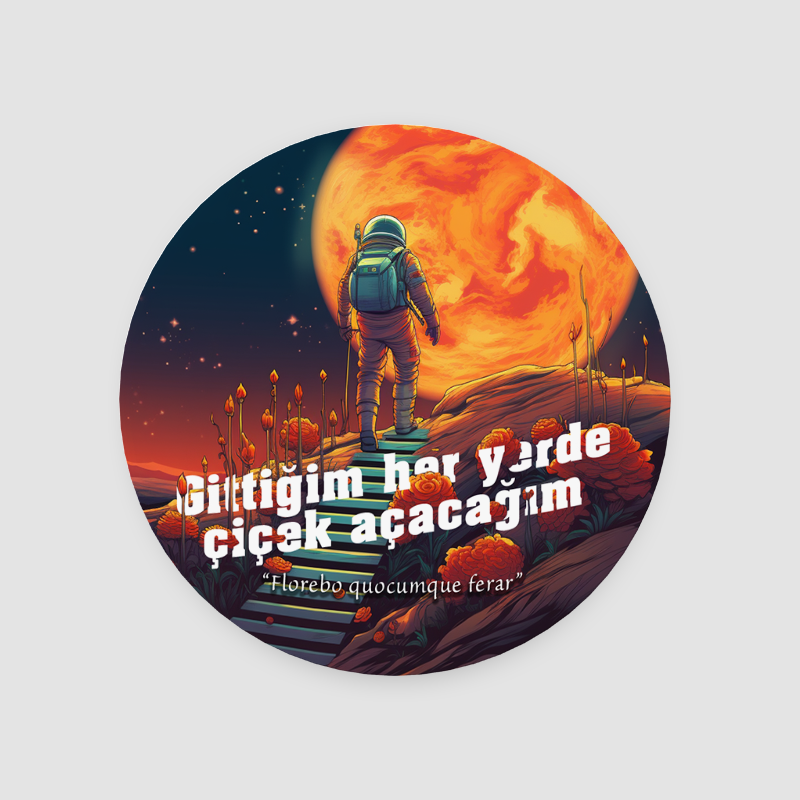 Gittiğim Her Yerde Çiçek Açacağım Sözü Tasarımlı 4lü Yuvarlak Bardak Altlığı Gittiğim Her Yerde Çiçek Açacağım Sözü Tasarımlı 4lü Yuvarlak Bardak Altlığı