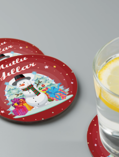 Mutlu Yıllar Noel Baba Tasarımlı 4lü Yuvarlak Bardak Altlığı Mutlu Yıllar Noel Baba Tasarımlı 4lü Yuvarlak Bardak Altlığı