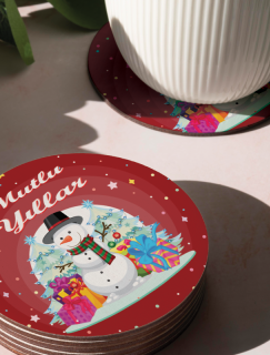 Mutlu Yıllar Noel Baba Tasarımlı 4lü Yuvarlak Bardak Altlığı Mutlu Yıllar Noel Baba Tasarımlı 4lü Yuvarlak Bardak Altlığı