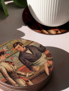 Retro Market Tasarımlı 4lü Yuvarlak Bardak Altlığı Retro Market Tasarımlı 4lü Yuvarlak Bardak Altlığı