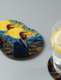Tablosunun İçinde Van Gogh Tasarımlı 4lü Yuvarlak Bardak Altlığı Tablosunun İçinde Van Gogh Tasarımlı 4lü Yuvarlak Bardak Altlığı