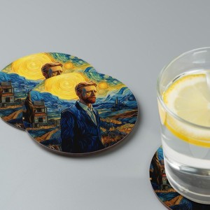 Tablosunun İçinde Van Gogh Tasarımlı 4lü Yuvarlak Bardak Altlığı