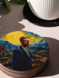 Tablosunun İçinde Van Gogh Tasarımlı 4lü Yuvarlak Bardak Altlığı Tablosunun İçinde Van Gogh Tasarımlı 4lü Yuvarlak Bardak Altlığı