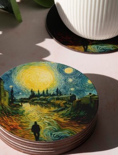 Van Gogh Manzara Tasarımlı 4lü Yuvarlak Bardak Altlığı Van Gogh Manzara Tasarımlı 4lü Yuvarlak Bardak Altlığı
