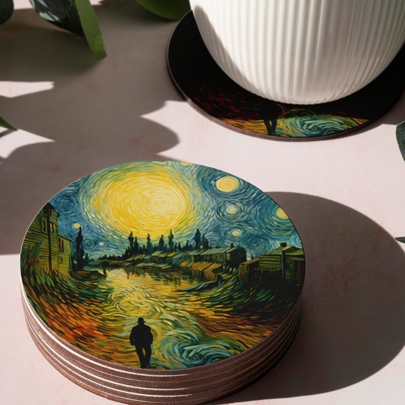 Van Gogh Manzara Tasarımlı 4lü Yuvarlak Bardak Altlığı Van Gogh Manzara Tasarımlı 4lü Yuvarlak Bardak Altlığı