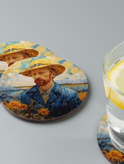 Van Gogh Portrait Tasarımlı 4lü Yuvarlak Bardak Altlığı Van Gogh Portrait Tasarımlı 4lü Yuvarlak Bardak Altlığı