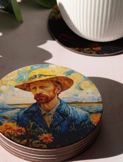 Van Gogh Portrait Tasarımlı 4lü Yuvarlak Bardak Altlığı Van Gogh Portrait Tasarımlı 4lü Yuvarlak Bardak Altlığı
