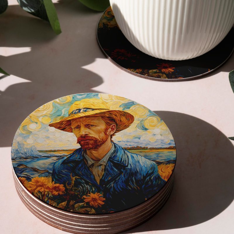 Van Gogh Portrait Tasarımlı 4lü Yuvarlak Bardak Altlığı Van Gogh Portrait Tasarımlı 4lü Yuvarlak Bardak Altlığı