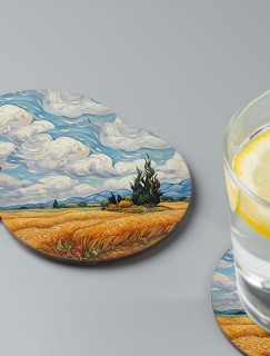 Van Gogh'un Manzarası Tasarımlı 4lü Yuvarlak Bardak Altlığı Van Gogh'un Manzarası Tasarımlı 4lü Yuvarlak Bardak Altlığı