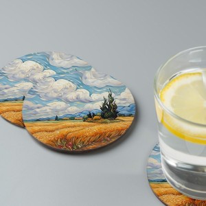 Van Gogh'un Manzarası Tasarımlı 4lü Yuvarlak Bardak Altlığı