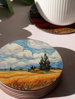 Van Gogh'un Manzarası Tasarımlı 4lü Yuvarlak Bardak Altlığı Van Gogh'un Manzarası Tasarımlı 4lü Yuvarlak Bardak Altlığı
