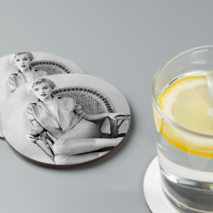 Siyah Beyaz Marilyn Monroe Portre 4lü Yuvarlak Bardak Altlığı