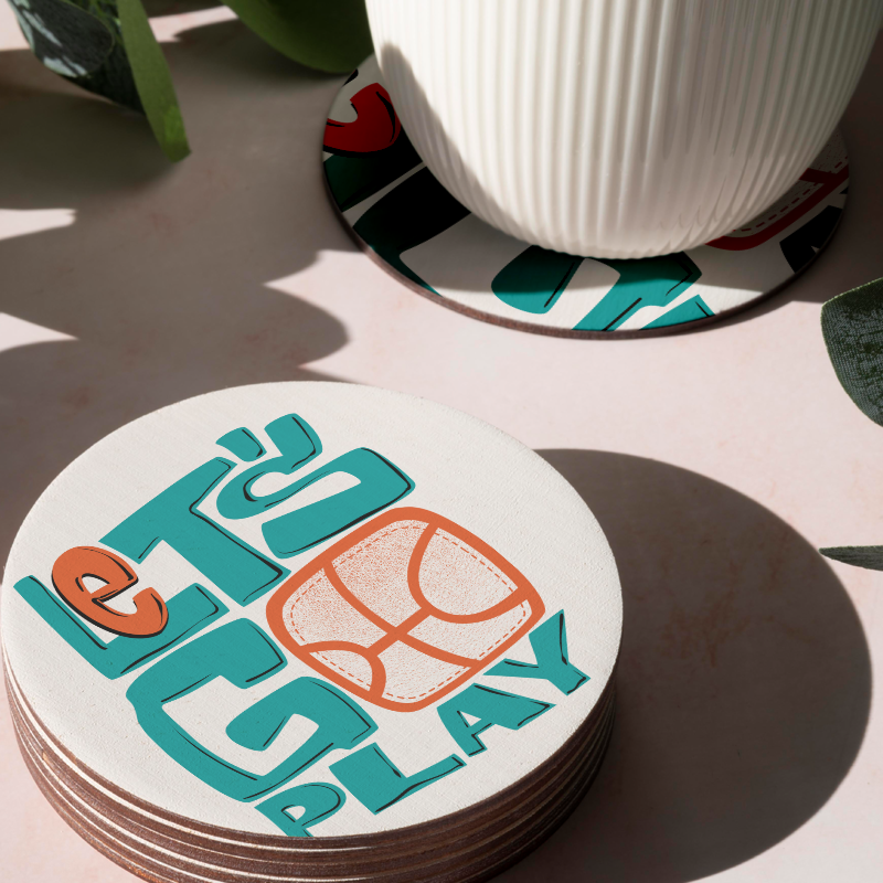 Let's Go Play Basketbol Temalı 4lü Yuvarlak Bardak Altlığı Let's Go Play Basketbol Temalı 4lü Yuvarlak Bardak Altlığı